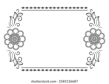 Frame in eastern tradition. Stylized with henna tattoos decorative pattern for decorating covers for book, notebook, casket, magazine, postcard and folder. Flower border in mehndi style.