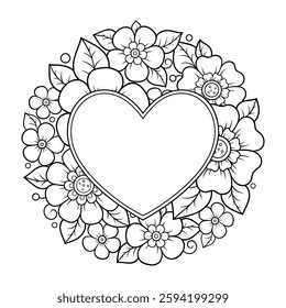 Frame in eastern tradition. Stylized with henna tattoos decorative pattern for decorating covers for book, notebook, casket, magazine, postcard and folder. Flower Heart in mehndi style.