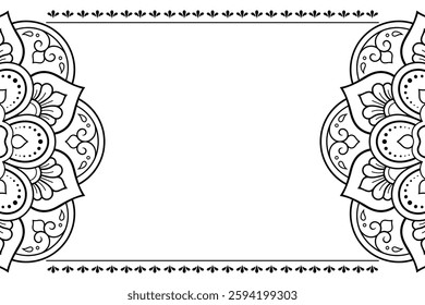 Frame in eastern tradition. Stylized with henna tattoos decorative pattern for decorating covers for book, notebook, casket, magazine, postcard and folder. Flower border in mehndi style.