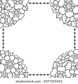 Frame in eastern tradition. Stylized with henna tattoos decorative pattern for decorating covers for book, notebook, casket, magazine, postcard and folder. Flower border in mehndi style.