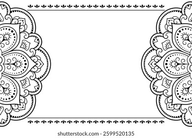 Frame in eastern tradition. Stylized with henna tattoos decorative pattern for decorating covers for book, notebook, casket, magazine, postcard and folder. Flower border in mehndi style.