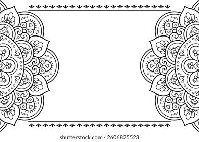 Frame in eastern tradition. Stylized with henna tattoos decorative pattern for decorating covers for book, notebook, casket, magazine, postcard and folder. Flower border in mehndi style.