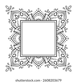 Frame in eastern tradition. Stylized with henna tattoos decorative pattern for decorating covers for book, notebook, casket, magazine, postcard and folder. Flower border in mehndi style.