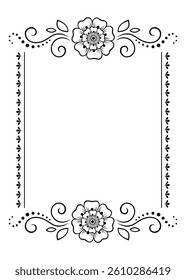 Frame in eastern tradition. Stylized with henna tattoos decorative pattern for decorating covers for book, notebook, casket, magazine, postcard and folder. Flower border in mehndi style.