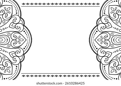 Frame in eastern tradition. Stylized with henna tattoos decorative pattern for decorating covers for book, notebook, casket, magazine, postcard and folder. Flower border in mehndi style.