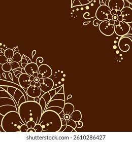 Frame in eastern tradition. Stylized with henna tattoos decorative pattern for decorating covers for book, notebook, casket, magazine, postcard and folder. Flower border in mehndi style.