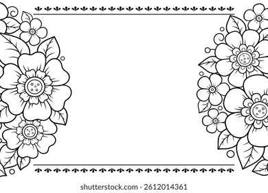 Frame in eastern tradition. Stylized with henna tattoos decorative pattern for decorating covers for book, notebook, casket, magazine, postcard and folder. Flower border in mehndi style.