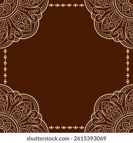 Frame in eastern tradition. Stylized with henna tattoos decorative pattern for decorating covers for book, notebook, casket, magazine, postcard and folder. Flower border in mehndi style.