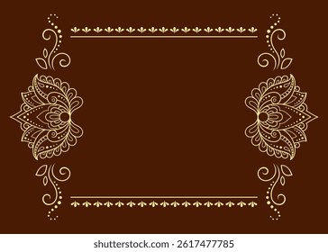 Frame in eastern tradition. Stylized with henna tattoos decorative pattern for decorating covers for book, notebook, casket, magazine, postcard and folder. Flower border in mehndi style.