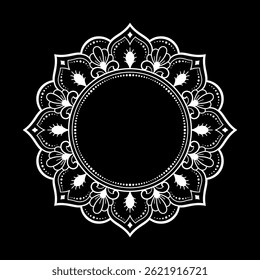 Frame in eastern tradition. Stylized with henna tattoos decorative pattern for decorating covers for book, notebook, casket, magazine, postcard and folder. Flower border in mehndi style.