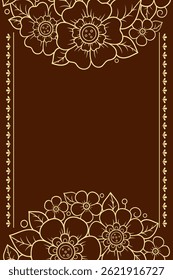 Frame in eastern tradition. Stylized with henna tattoos decorative pattern for decorating covers for book, notebook, casket, magazine, postcard and folder. Flower border in mehndi style.