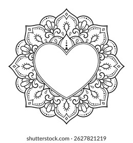 Frame in eastern tradition. Stylized with henna tattoos decorative pattern for decorating covers for book, notebook, casket, magazine, postcard and folder. Flower Heart in mehndi style.