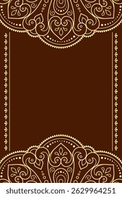 Frame in eastern tradition. Stylized with henna tattoos decorative pattern for decorating covers for book, notebook, casket, magazine, postcard and folder. Flower border in mehndi style.
