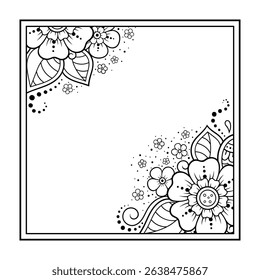 Frame in eastern tradition. Stylized with henna tattoos decorative pattern for decorating covers for book, notebook, casket, magazine, postcard and folder. Flower border in mehndi style.