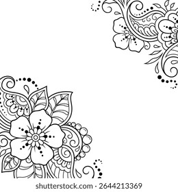 Frame in eastern tradition. Stylized with henna tattoos decorative pattern for decorating covers for book, notebook, casket, magazine, postcard and folder. Flower border in mehndi style.