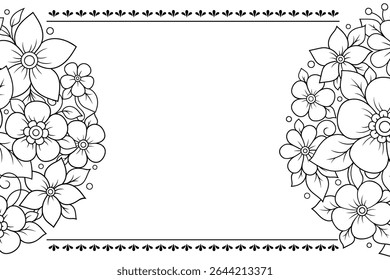 Frame in eastern tradition. Stylized with henna tattoos decorative pattern for decorating covers for book, notebook, casket, magazine, postcard and folder. Flower border in mehndi style.
