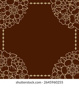 Frame in eastern tradition. Stylized with henna tattoos decorative pattern for decorating covers for book, notebook, casket, magazine, postcard and folder. Flower border in mehndi style.