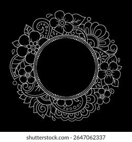 Frame in eastern tradition. Stylized with henna tattoos decorative pattern for decorating covers for book, notebook, casket, magazine, postcard and folder. Flower border in mehndi style.