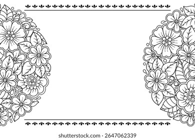 Frame in eastern tradition. Stylized with henna tattoos decorative pattern for decorating covers for book, notebook, casket, magazine, postcard and folder. Flower border in mehndi style.