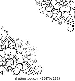Frame in eastern tradition. Stylized with henna tattoos decorative pattern for decorating covers for book, notebook, casket, magazine, postcard and folder. Flower border in mehndi style.