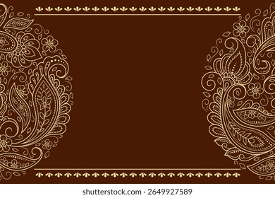 Frame in eastern tradition. Stylized with henna tattoos decorative pattern for decorating covers for book, notebook, casket, magazine, postcard and folder. Flower border in mehndi style.