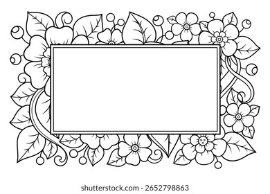 Marco en la tradición oriental. Estilizado con el patrón decorativo de los tatuajes de la henna para decorar las cubiertas para el libro, el cuaderno, el ataúd, la revista, la postal y la carpeta. Borde de flores en estilo mehndi.
