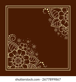 Frame in eastern tradition. Stylized with henna tattoos decorative pattern for decorating covers for book, notebook, casket, magazine, postcard and folder. Flower border in mehndi style.
