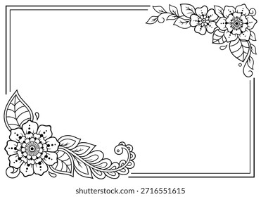 Rahmen in östlicher Tradition. Stilisiert mit Henna Tattoos dekorative Muster für die Dekoration von Deckeln für Buch, Notebook, Sarg, Magazin, Postkarte und Ordner. Blumenrand im mehndi-Stil.