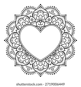 Enquadre-se na tradição oriental. Estilizado com tatuagens de hena padrão decorativo para decorar capas para livro, notebook, caixão, revista, cartão postal e pasta. Coração de flores em estilo mehndi.