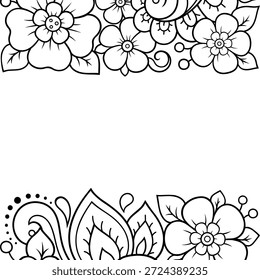 Marco en la tradición oriental. Estilizado con el patrón decorativo de los tatuajes de la henna para decorar las cubiertas para el libro, el cuaderno, el ataúd, la revista, la postal y la carpeta. Borde de flores en estilo mehndi.
