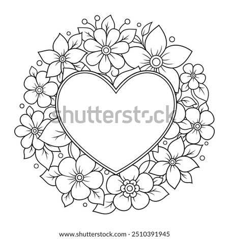 Frame in eastern tradition. Stylized with henna tattoos decorative pattern for decorating covers for book, notebook, casket, magazine, postcard and folder. Flower Heart in mehndi style.