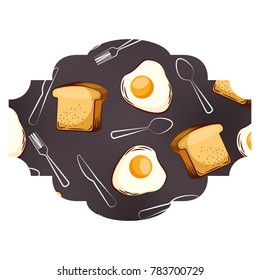 frame with eggs and cutlery pattern background