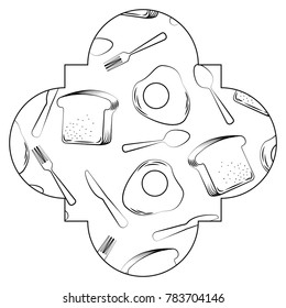 frame with eggs and cutlery pattern background