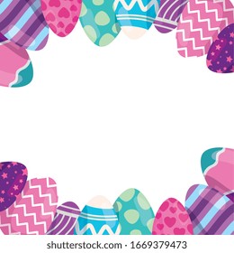 frame of eggs easter decorated vector illustration design