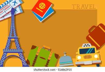 Frame with Eiffel Tower, Tickets and Taxi