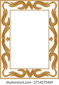 Marco con elegante borde de desplazamiento que forma un área en blanco rectangular para texto o foto. Símbolo de elegancia, celebración, certificado y adornos de lujo para premios. Ilustración vectorial de dibujos animados.