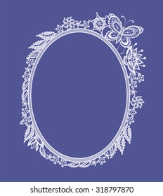 The frame of the elements in the form of abstract lace flowers,  leaves and butterflies