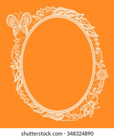 The frame of the elements in the form of abstract lace flowers,  leaves and butterflies