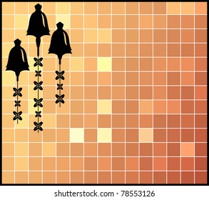 Frame with elements of red mosaic and silhouettes bells