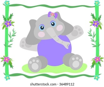 Frame of Elephant and Hibiscus Flowers Vector