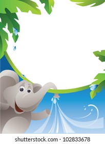 Frame with elephant and water jets.