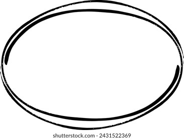Frame ellipse, oval outline border grunge shape icon, decorative doodle element for design in vector illustration