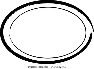 Frame ellipse, oval outline border grunge shape icon, decorative doodle element for design in vector illustration