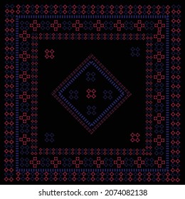 Frame  Embroidery Pattern ,seamless Folk Art, Turkish Ornament .Ethnic Background. Cross Stich Template For Pillows. Patterned Carpet With A Border.