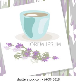 Frame with empty place for text or picture. White colored interior, with lavender flowers, Mock up.vECTOR