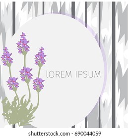 Frame with empty place for text or picture. White colored interior, with lavender flowers, Mock up.vECTOR