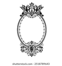 Аntique frame engraving. Antique baroque rococo frame-Vintage frame scroll ornament engraving border floral retro pattern antique style acanthus foliage swirl decorative design element filigree