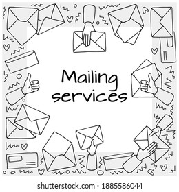 Frame with envelopes in doodle style for posters, websites, banners