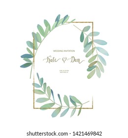 Frame with eucalyptus branch for card, wedding, greeting, invitation. Vector illustration