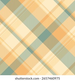 Vetor de tela de quadro sem costura, pano de fundo de textura tartan toalha de mesa. Padrão macio tecido xadrez na paleta de cores clara e laranja.